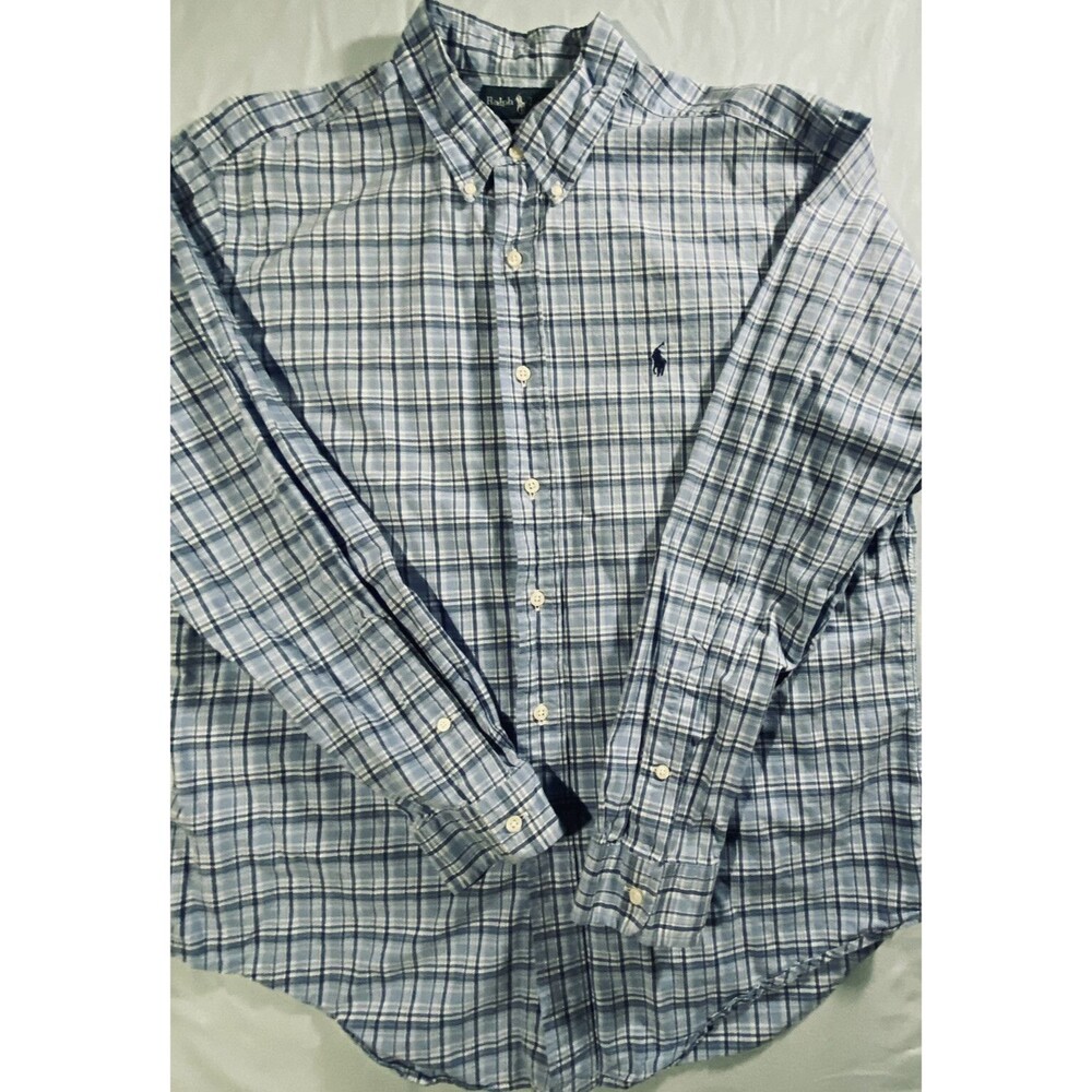 Ralph Lauren Mens Classic Fit Blue Plaid Long Sleeve Button Down Shirt Size L